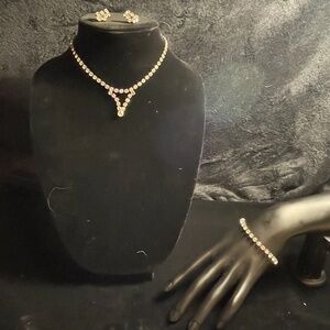 Vintage  Rhinestone Parure Set Necklace Bracelet Earrings Wedding Prom